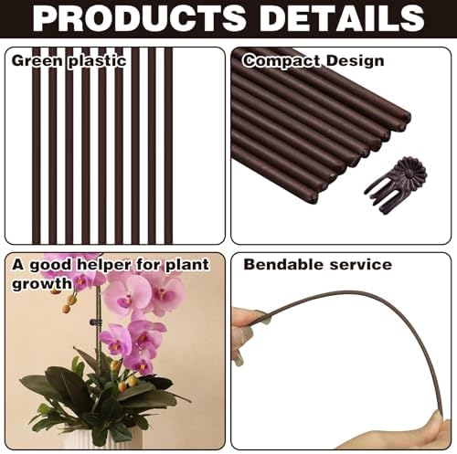 50Pcs Plant Stake and Clips Set, Adjustable Bendable Garden Stakes for Tall Plants | Durable Plant Sticks for Pots, Flowers, Vines | Indoor & Outdoor Use | Brown Gardening Supplies