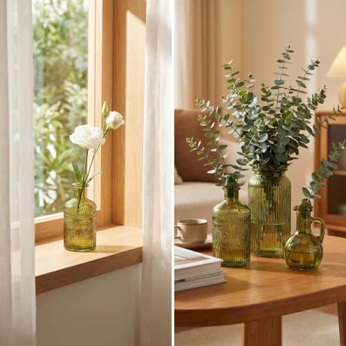 24PCS Mini Bud Vases As Wedding Centerpieces for Tables,Clear Bud Vases for Flowers,Small Flower Vases Suitable for Birthday Party,Anniversary,Wedding Reception,Baby Shower (Green, 24PCS)