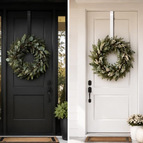 Sattiyrch Adjustable Wreath Hanger for Front Door, 14-24 Inch Ultra Thin Hook Heavy Duty Wreath Holder Supports up to 22 lbs,Black