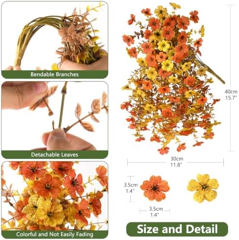 Homsunny Artificial Fake Mums Fall Flowers for Outdoor Outside Decoration