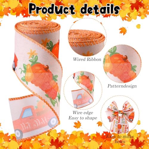 12 Rolls 60 Yards Halloween Fall Wired Ribbon for Wreath Bow Craft