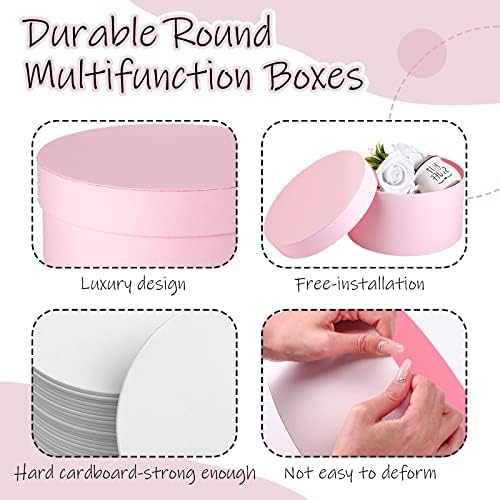 Nuenen Round Gift Boxes with Lids Floral Foam Set for Arrangements, Pink