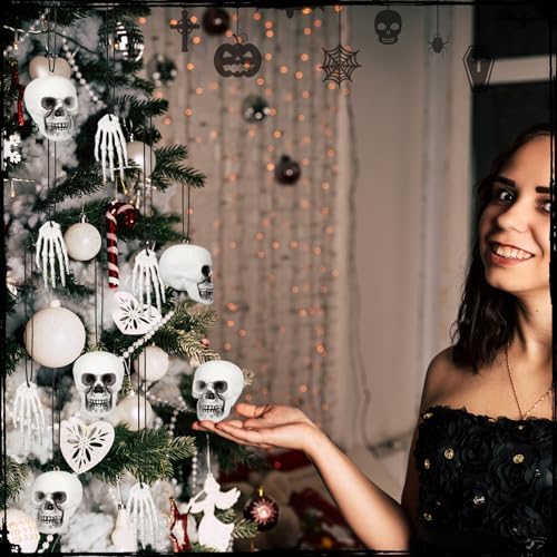 Poen 24 Pcs Halloween Horror Skull Skeleton Hanging Tree Ornament