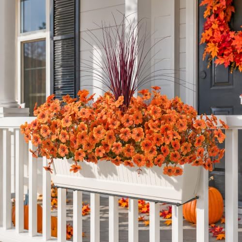 Ivydale Artificial Mums Flowers for Outdoors 12 Pcs + Burgundy Grass