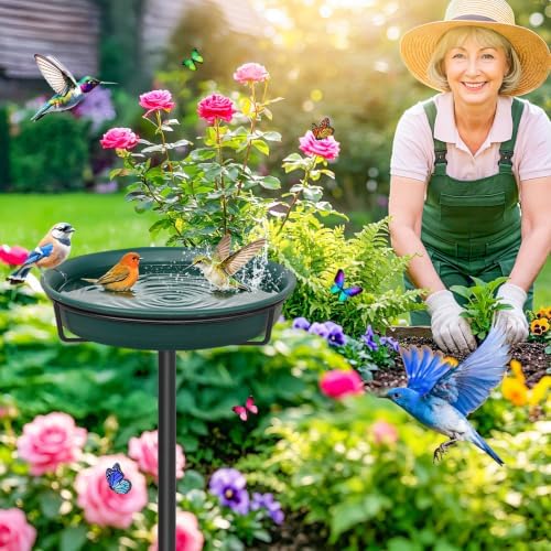39In Freestanding Birdbaths Bowl Outdoor, Standing Garden Bird Bath Bird Feeder Bowl with Metal Stake, Detachable Decoration Spa Birdfeeder for Garden Patio Yard Lawn, 4 Spiky Feet (D)