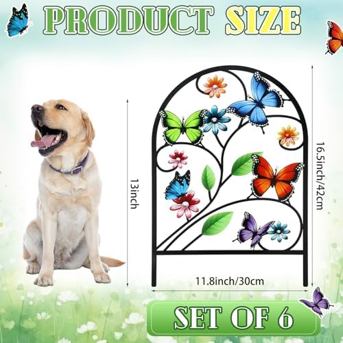 Yaocom 6 Pack Butterfly Garden Fence 16.5" H x 11.8" W Metal Border