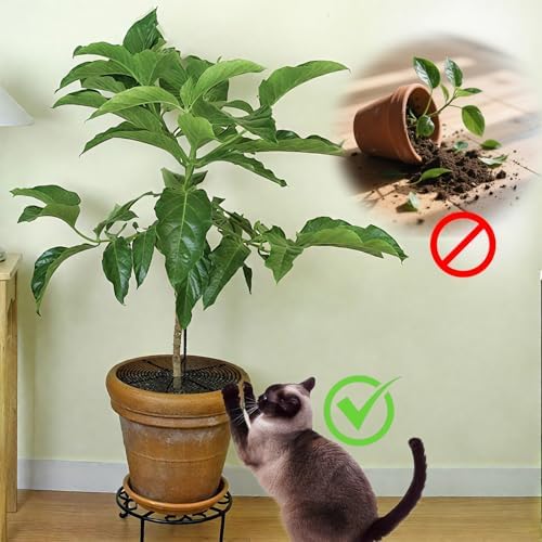 20.5 Inch Plant Pot Cover,Durable Cat & Dog Digging Stopper with Deep Stakes,Adjustable Soil Guard Grid for Indoor & Outdoor Flower Pots,Black Animal Protector