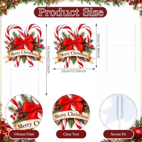 Weysat Christmas Outdoor Decorations Candy Cane Yard Signs with Ground Stakes Merry Christmas Garden Stake Decor Waterproof White Red Bow Outdoor Sign for Xmas Pathway Walkway Patio Garden Decoration