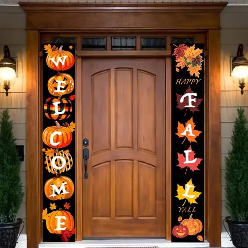 HOMETITUTE Happy Fall Porch Banner Set 12 x 71 Inch 2 Pack