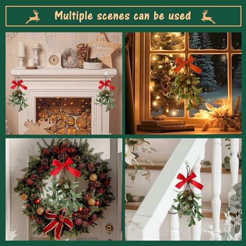 2PCS Christmas Mistletoe Decor, 9 Inches Artificial Hanging Ornament