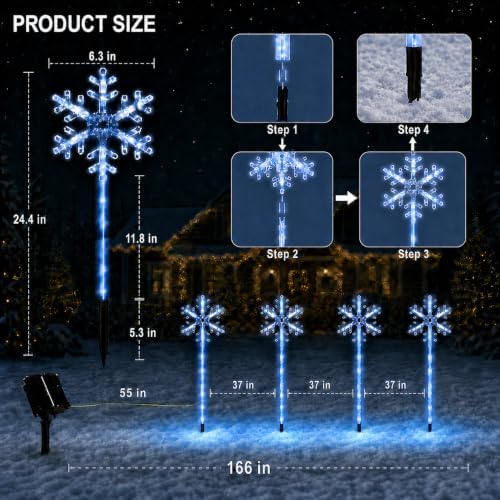 8 Pack Snowflake Solar Christmas Pathway Lights, Outdoor Decor