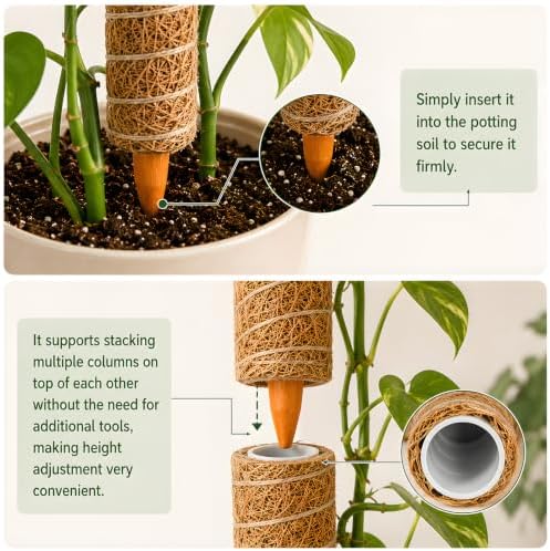 4 Pcs 15in Stackable Support，Moss Poles for Climbing Plants