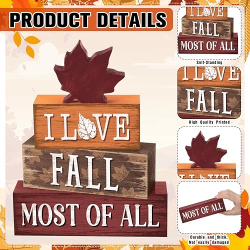 Yousoontic 4 Pcs Fall Maple Leaf Figurines Set, Rustic Farmhouse Decor