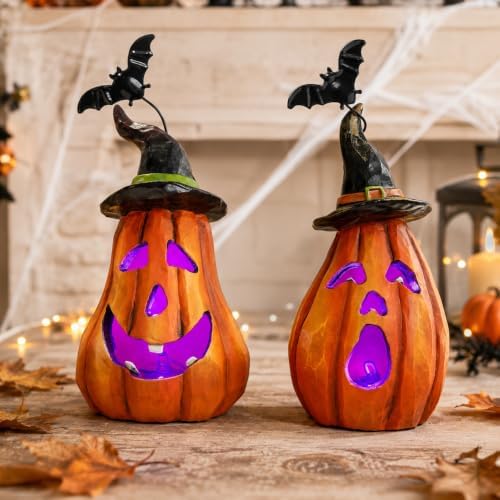 Hodao Halloween Pumpkin Decor, Gothic JackoLantern Resin Tabletop Figurines