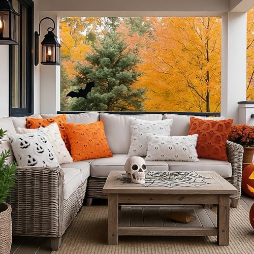 MIULEE Orange Halloween Pillow Covers Cute Ghost Fall Decor 18x18