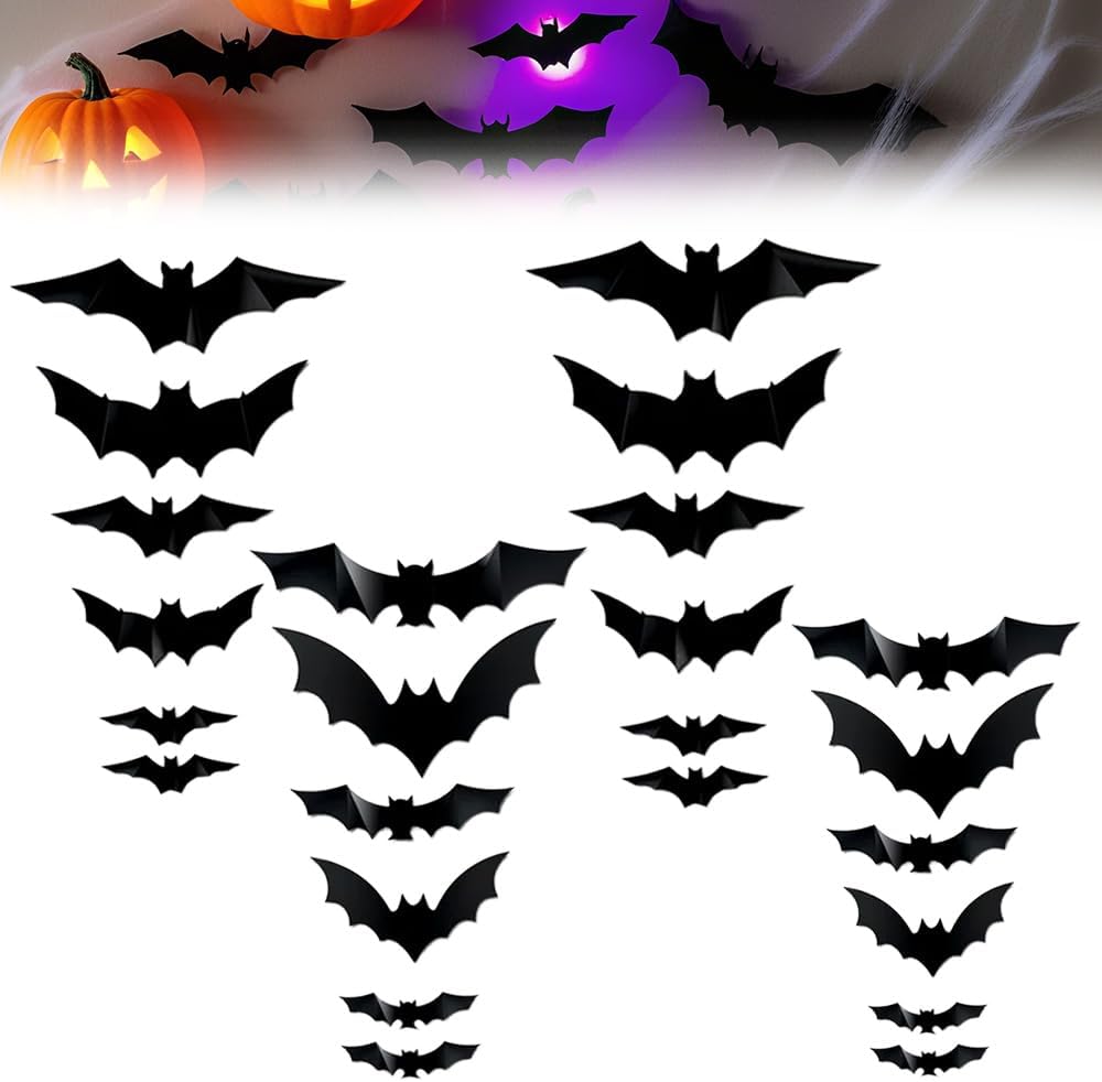10PCS Glow-in-the-Dark Hanging Bats for Halloween