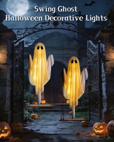 Halloween Decorations Outdoor, 2 Pack 3 FT Large Hanging Swing Ghost
