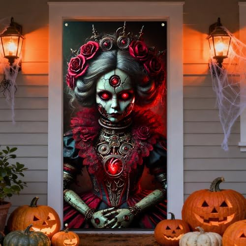 IVN Halloween Rose Crown Skull Doll Door Cover Decorations 35x71 Inch