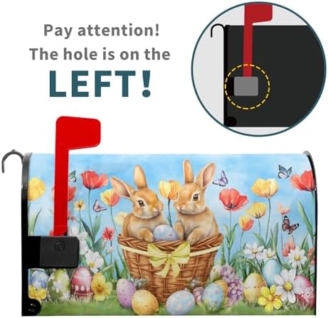 Easter Cute Bunny Eggs Mailbox Cover Magnetic Large Size 25.5 x21 Inch Easter Bunnies Flowers Mailbox Decoration Spring Holiday Mailbox Wraps Post Letter Box Cover for Home Outside Garden Yard Decor