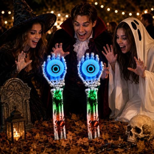 Halloween Decorations Skeleton Arms Hands 2 Packs with Blue Eyeball Lights