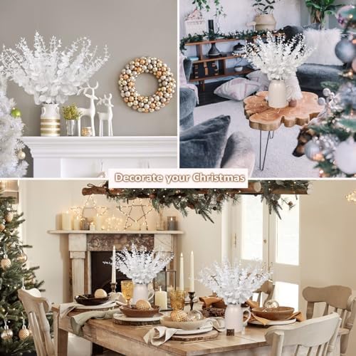 RECUTMS 36Pcs Eucalyptus Leaves Stems14.6In White Christmas Halloween Pick