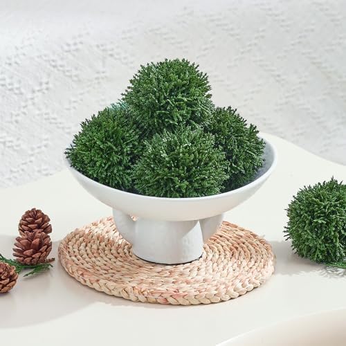 Heleze 4 Inch Decorative Balls, Real Touch Cedar Topiary Ball Faux Greenery Boxwood Balls for Centerpiece Bowls Farmhouse Home Decor 3 Pcs