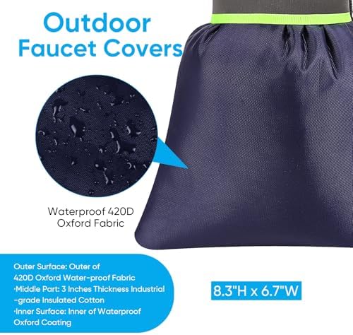 2Pack Outdoor Faucet Covers for Winter - Pro 6.7"W x 8.3"H Outdoor Water Faucet Covers Socks for Winter Freeze Protection Pipe Insulation Reusable Waterproof Insulated Spigot backflow Cover,Blue