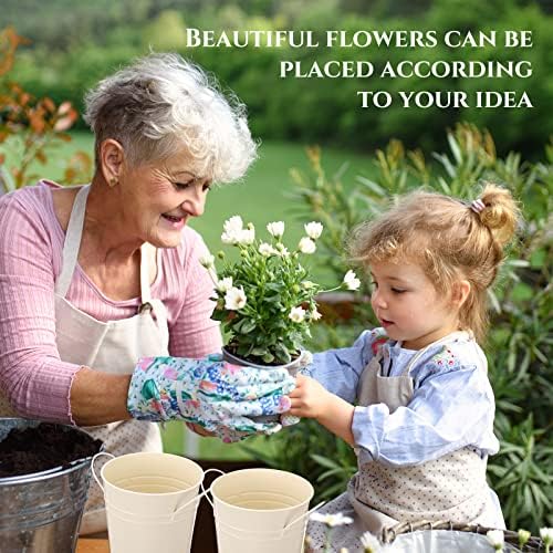Chumia 6 Pcs Galvanized Metal Flower Buckets with Handles, White, 9.8 Inch