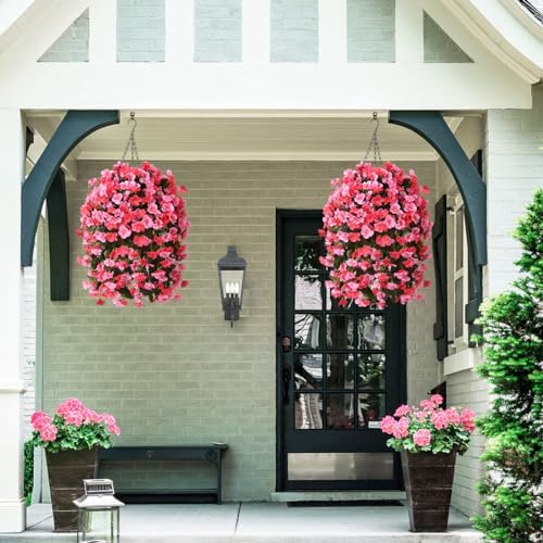 INQCMY Fake Flowers with Hanging Basket Realistic Artificial Begonias