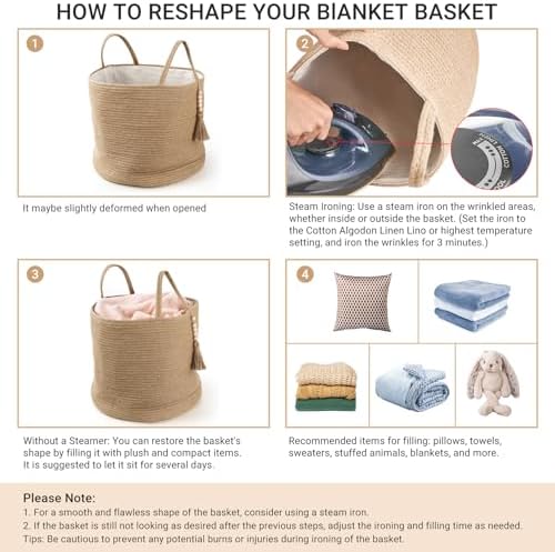 Mkono Woven Storage Basket for Blanket, Toys Plant Organizer, 16"W x 13.8"L