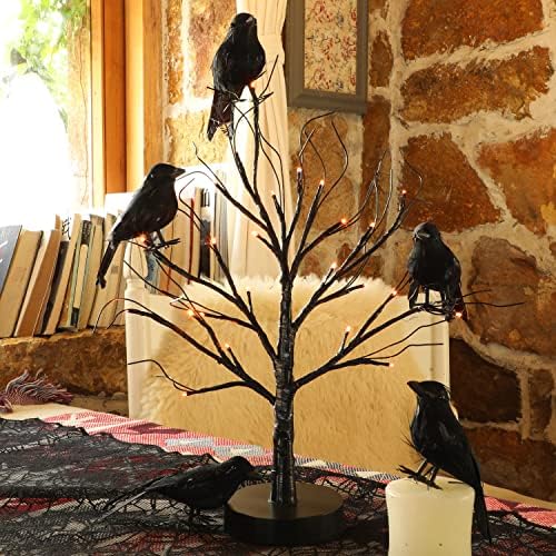 ATDAWN 12 Pack Halloween Black Feathered Crows, Realistic Looking Halloween Birds Decoration