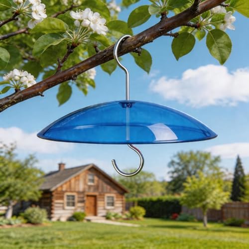 8" Mini Plastic Rain Cover for Bird Feeder, Blue Weather Guard Baffle Dome