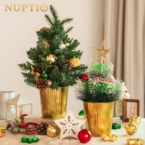 NUPTIO Gold Galvanized Vases for Centerpiece, 5" Small Ribbed Vase, 12 Pcs
