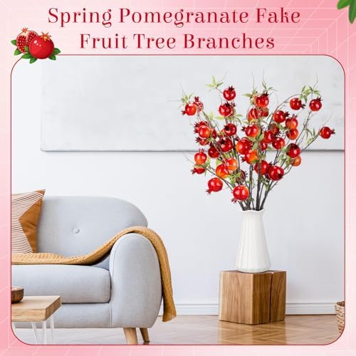 Thiccywoov 10 Pcs 36.6'' Artificial Pomegranate Branches Decor, Red