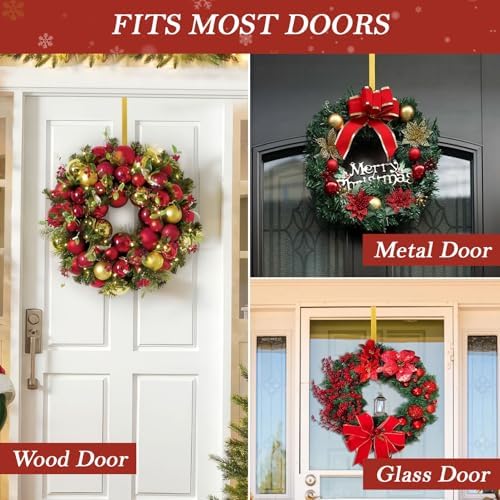 2 Pack 12" Metal Wreath Hanger for Front Door Non-Scratch, Gold