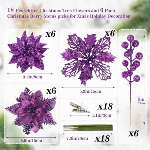 N&T NIETING Christmas Poinsettia Artificial Flowers Berries Picks, Purple