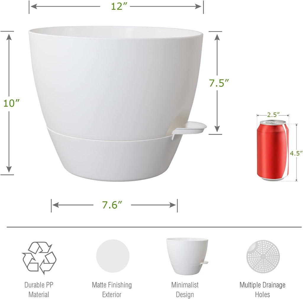 UOUZ 12inch Self Watering Pots, Plastic Planters with Mesh Drainage Holes and Deep Reservoir for Indoor Outdoor Garden