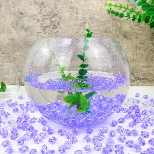 YATOJUZI 500pcs Fake Ice Cubes Violet Acrylic Crushed Rocks Purple Vase Fillers Plastic Diamonds Gems for DIY Party Wedding Centerpiece Table Scatter Prop Display 0.5" (Only Violet)