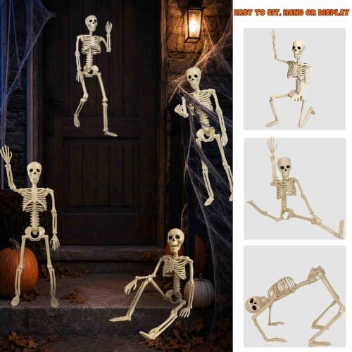 Znorso 4 Pack 24” Halloween Skeleton Decorations, 2FT Posable Full Body Hanging Skeleton with Movable Joints for Halloween Skeletons Decor Yard Patio Lawn Garden Skeleton Props (4, 24 in)