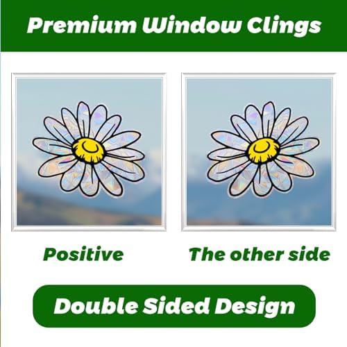 16PCS Spring Summer Bee Sunflower Window Clings Non Adhesive Rainbow Clings for Glass Window Decals to Prevent Bird Strikes Anti Collision Window Bird Stickers, Rainbow Sticker