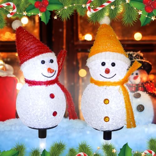 Solar Christmas Snowman Pathway Lights Outdoor Decoration, 3 Pack