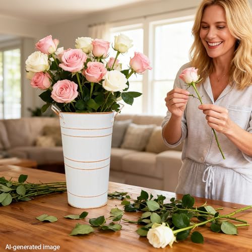 2 Pack Rustic Metal Tall Flower Vase with Handles for Wedding Home Decor
