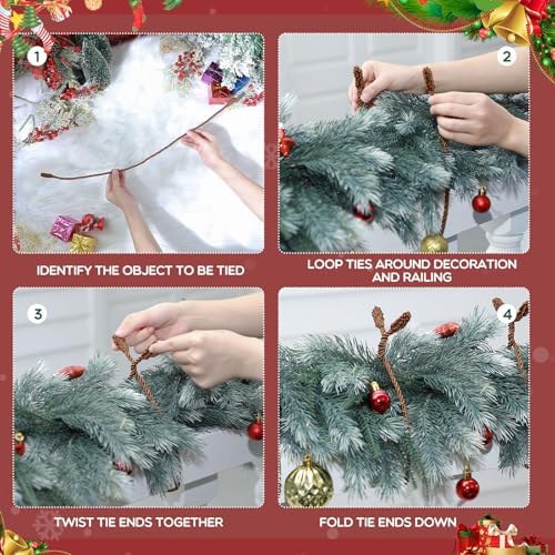 Zhengmy 40 Pcs 25 Inch Extra Long Christmas Garland Ties Christmas Decorative Twist Ties for Banister Reusable Flexible Twist for Holiday Xmas Home Decorations Craft Wrapping (Brown)