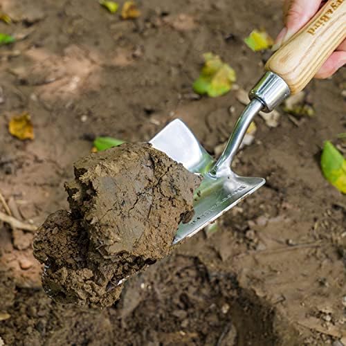 Berry&Bird Stainless Steel Trowel, Garden Small Flower Hand Shovel, Potting Soils Scoop with Wood Handle, Gardening Bonsai Tools for Transplanting Digging Weeding Planting
