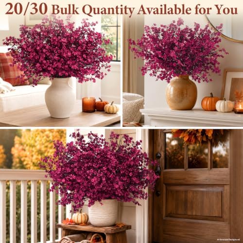 30 Pcs Baby Breath Flowers Artificial Bulk, Fake Fall Flowers, Burgundy