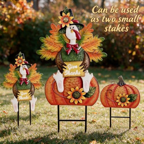 TERESA'S COLLECTIONS Fall Outdoor Decor Metal Pumpkin Garden Stake 29"