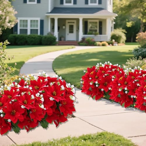 Christmas Artificial Flowers for Outdoors 12PC Poinsettia Flowers