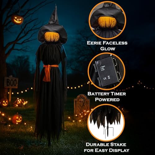 Evergreen LED Halloween 6 ft Black Witches with Hats Stakes, Outdoor Safe Weatherproof Battery Operated, Spooky Garden Statue Halloween Decoration Grass Lawn or Patio