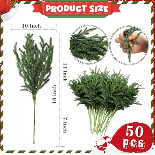 LZNPA 50 Pcs Realistic Christmas Pine Branches Natural Droopy Soft Bendable