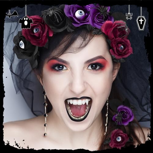 Hotop 40 Pcs Halloween Artificial Flowers with Eyeball and Spider